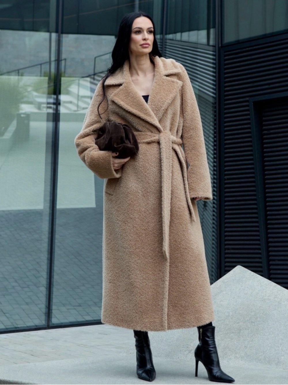 Made in Italy Scandal Italy Fuzzy Beige Tan Belted Coat